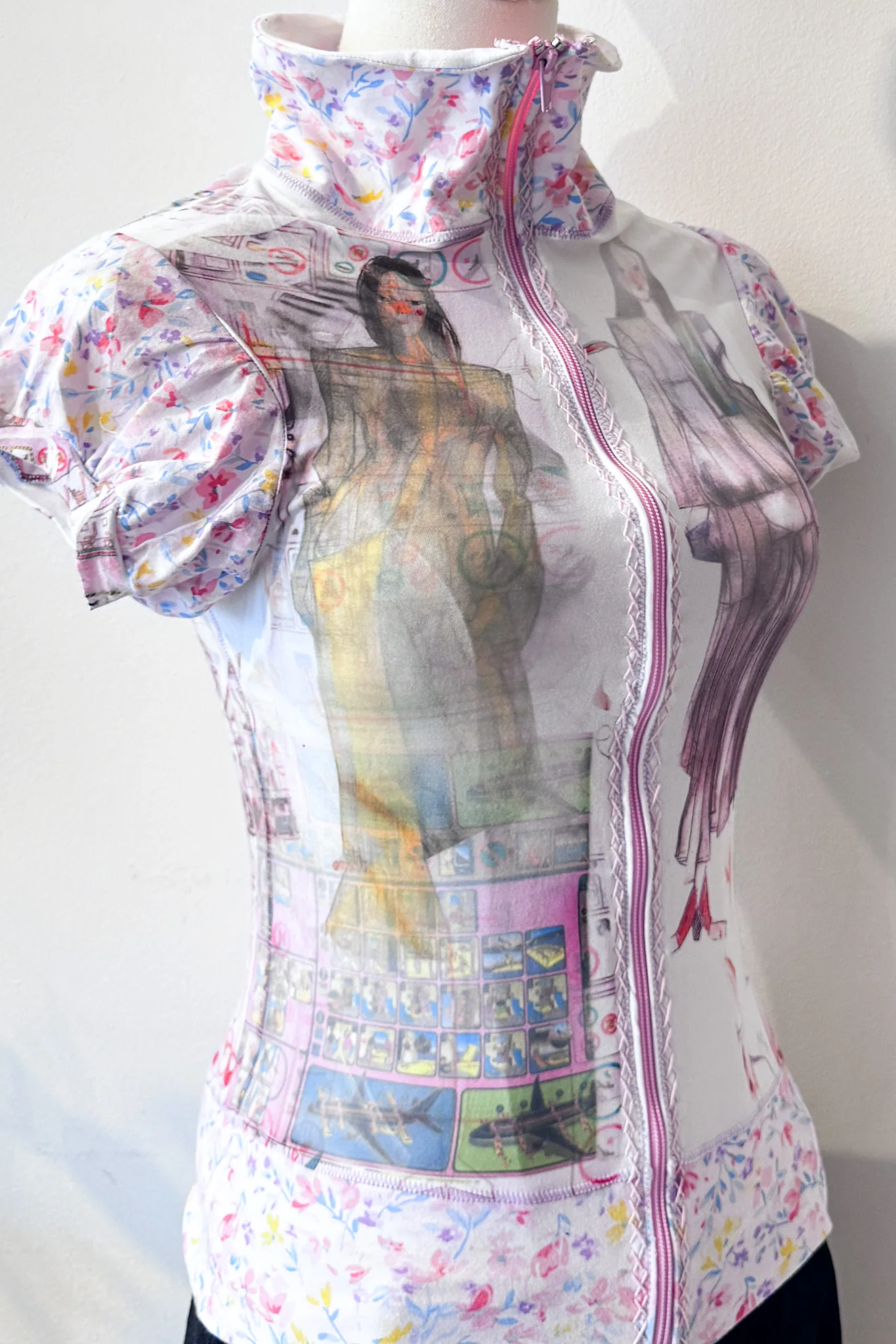 Puff Sleeve Floral Turtleneck Zip Up - Image 3