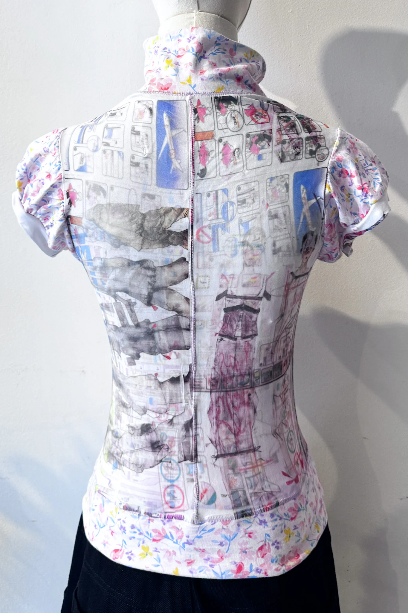 Puff Sleeve Floral Turtleneck Zip Up - Image 4