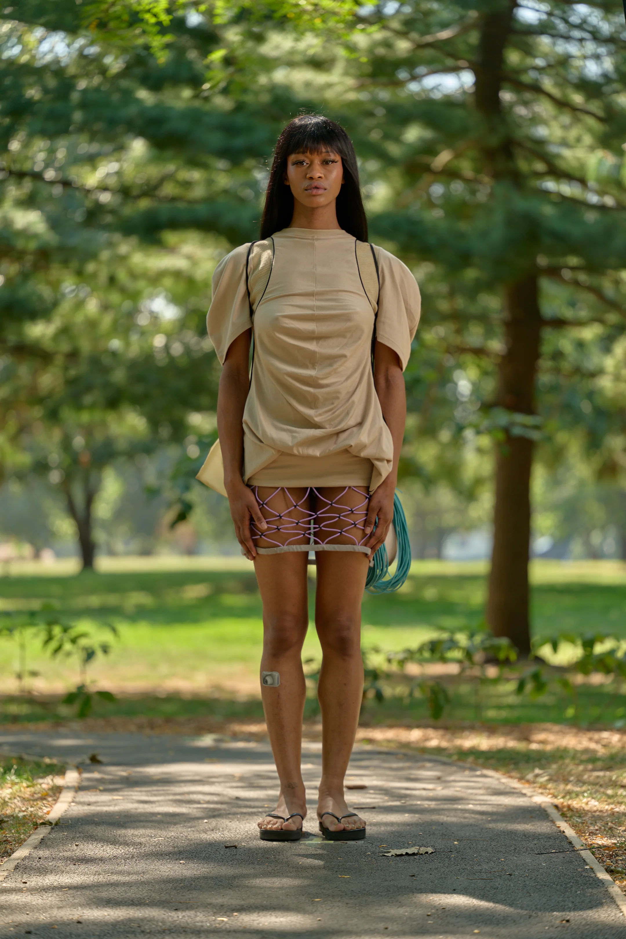 Backpack T-shirt Dress (Beige) - Image 3