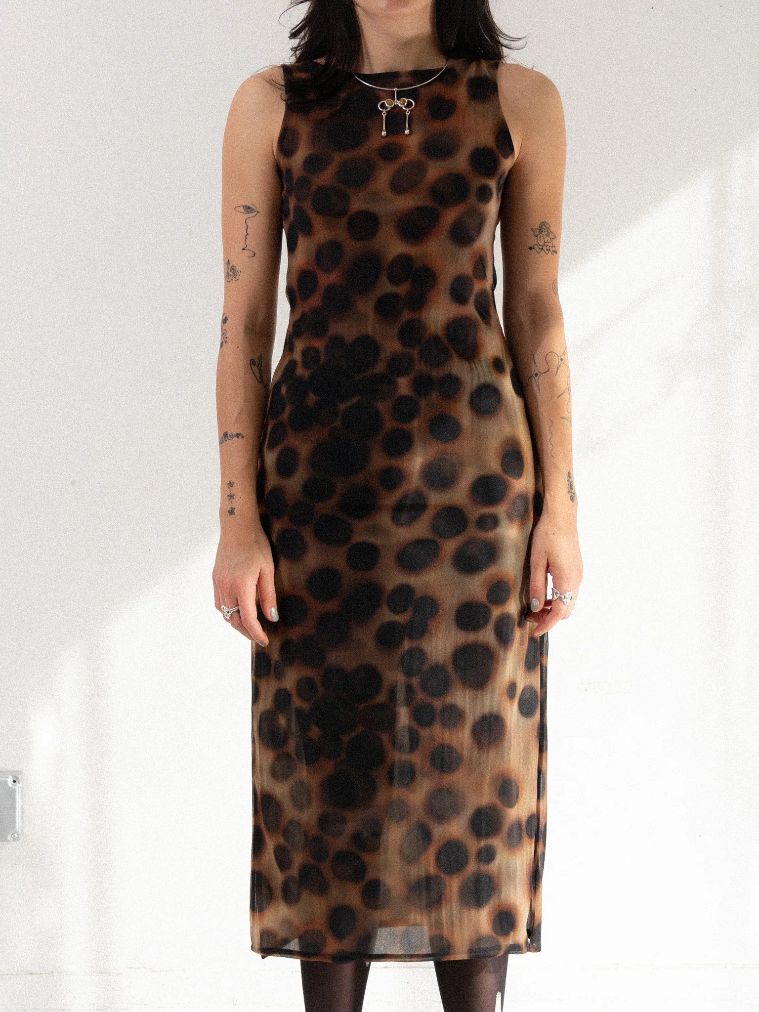 Cowrie Dot Mesh Boatneck Midi Dress - Image 4