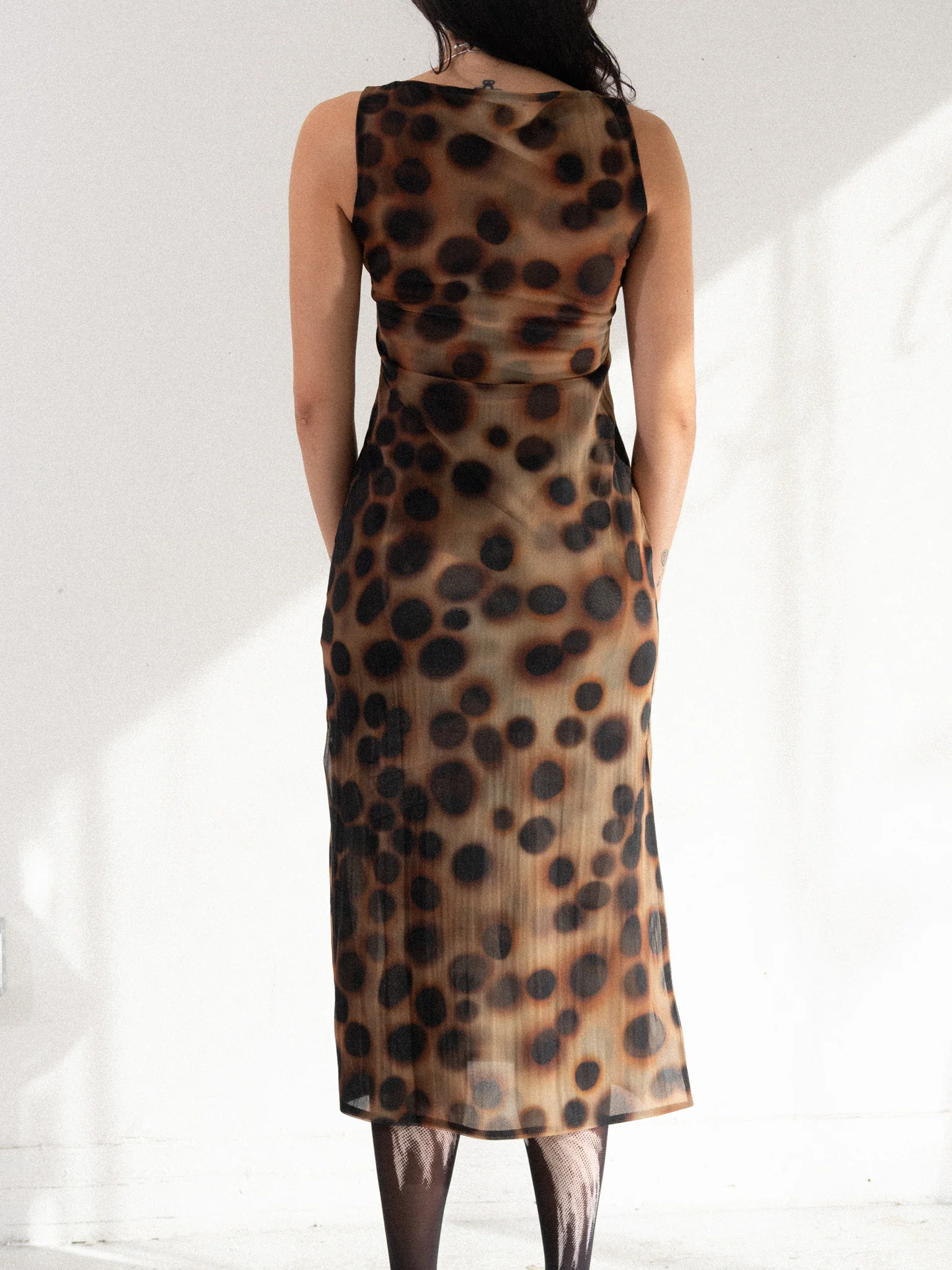 Cowrie Dot Mesh Boatneck Midi Dress - Image 5