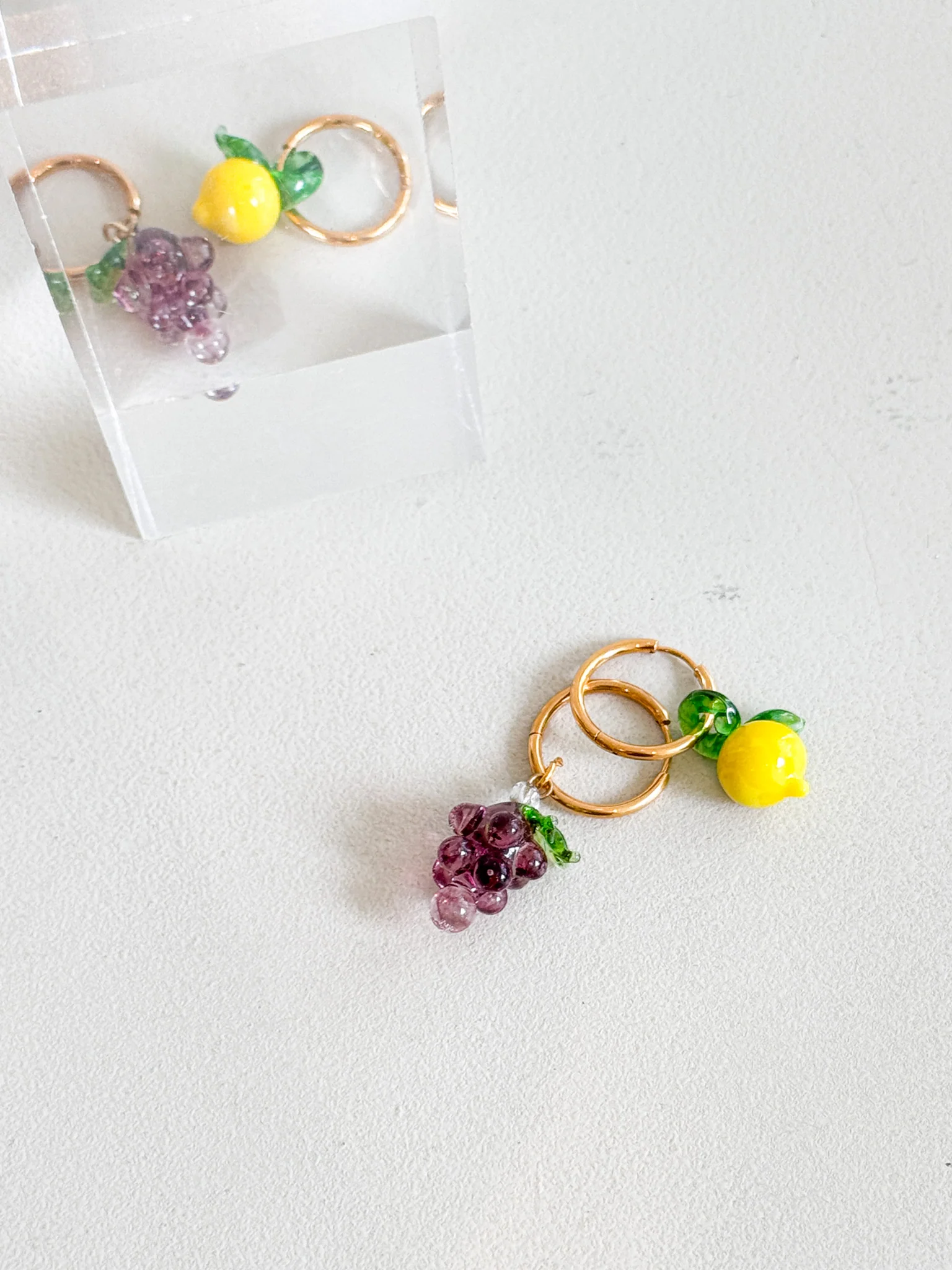 Grape Glass Charm Earrings (Violet/Green) - Image 3